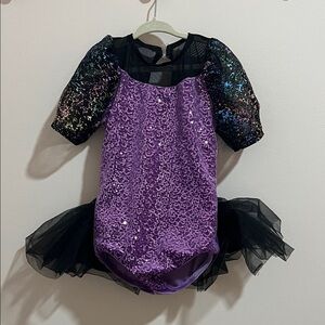 Weissman Purple Sequin Kids Costume with Black Mesh Sleeves SC